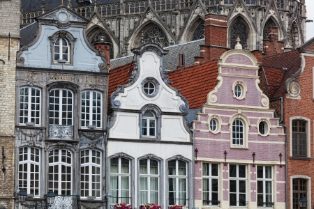 Facades of medieval houses in Mechelen city, Belgiumの写真素材