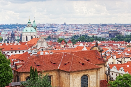 View of the historical districts of Prague from an observation deckの写真素材