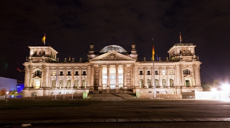 View of the Reichstag with night illuminationのeditorial素材