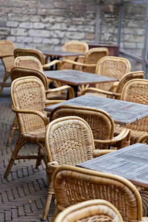 Summer cafe with wicker chairsの写真素材