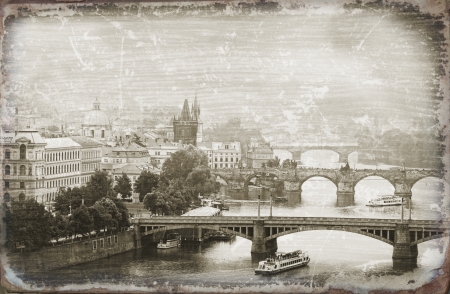 Prague, view of the Vltava River and bridgesの写真素材