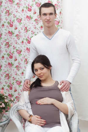 happy pregnant woman with the husbandの写真素材