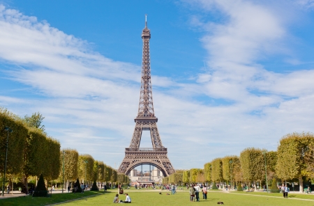  Eiffel Tower against the blue sky and clouds, Paris France on October 1, 2012 in Paris. Paris with Eiffel tower, most visited monument of France with 200.000.000 visitのeditorial素材