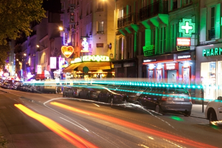 Clichy at night, Paris, France, on October 2, 2012. Clichy Boulevard is famous for stormy night life, a set of peep-shows, cabaret, sex shops and a sensuality Museum.のeditorial素材