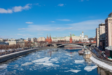  Kremlin and Berezhkovskaya Embankment in Moscow in sunny spring dayの写真素材