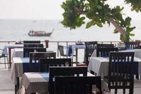 Restaurant verandah overlooking the seaの写真素材