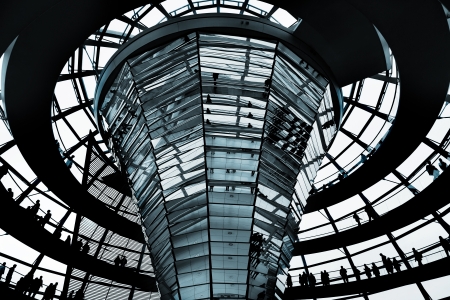 People move on a spiral ramp in a glass dome of the Reichstag, Berlinのeditorial素材
