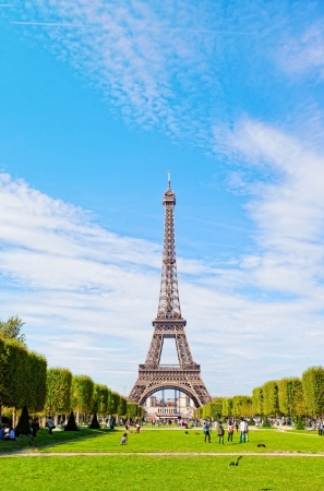 Eiffel Tower against the blue sky and clouds  Paris  France のeditorial素材