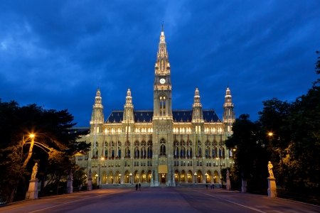 Tall gothic building of Vienna city hall, Austriaの写真素材