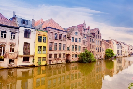 Channel in center of Ghent, Belgium の写真素材