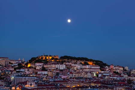 View of night Lisbon in a full moonの写真素材