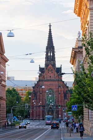 BRNO, CZECH REPUBLIC - JULY, 30: View of the Red church in Brno, the Czech Republic, July, 30, 2013. Second-large city of the Czech Republic and the largest city of Moraviaのeditorial素材