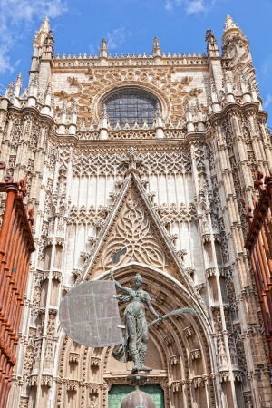 Fragment of a facade of a cathedral in Seville, Spainの写真素材