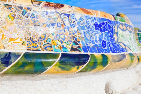 Parc Guell designed by Antoni Gaudi, Barcelona, Spainの写真素材
