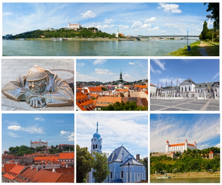 Set of photos with types of sights of Bratislava, Slovakiaのeditorial素材
