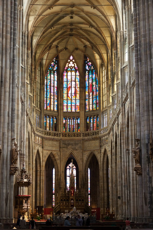 PRAGUE, CZECH REPUBLIC - JUNE 11, 2012:Interior of Saint Vitus Cathedral.Cathedral of St. Vit -Gothic Catholic cathedral in  Prague Hail, a residence of archbishop Prazhsky.のeditorial素材