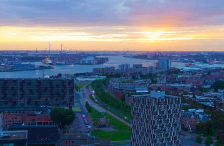 View of night Rotterdam from height, Hollandのeditorial素材