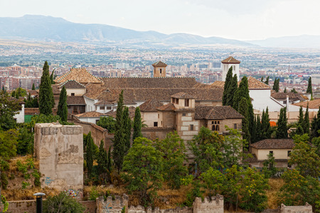 view of Spain's main tourist attraction: ancient arabic fortress of Alhambra, Granada, Spainの写真素材