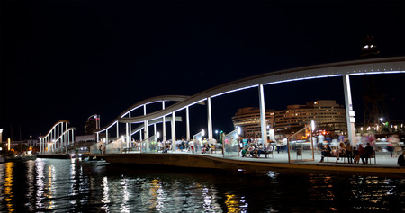 BARCELONA , SPAIN - SEPTEMBER, 28, 2013. Marina Port Vell and the Rambla del Mar in Barcelona . The Ramla del Mar is a main attraction in Barcelona.のeditorial素材