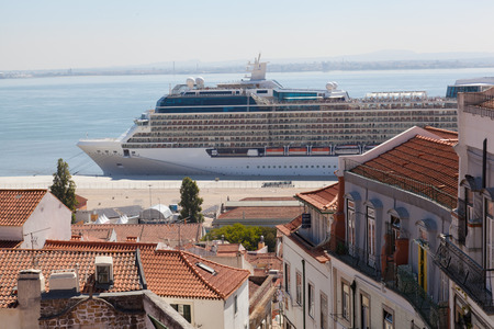 big tourist ship to stand in the port of Lisbon, Portugalの写真素材