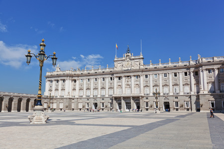 MADRID, SPAIN - SEPTEMBER 24,2013: Tourists near the Royal palace. The royal palace in Madrid (Palacio Real de Madrid), differently East palace (Palacio de Oriente)  the official residence of kings of Spain.のeditorial素材