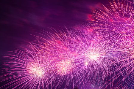 Big red fireworks in the night skyの写真素材