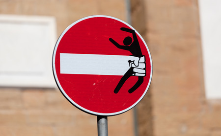 Original road sign "Journey is forbidden" in Florenceの写真素材