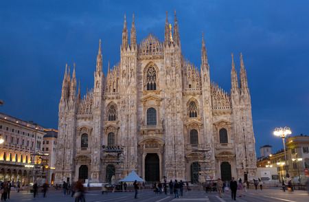 ITALY, MILAN - MAY 7, 2014: Cathedral in Milan (Duomo di Milano) on a sunset. Milan - second-large city of Italy - has reputation of  financial and economic capital of country and one of  world capitals of fashion.のeditorial素材