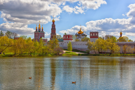 View of the Novodevichy Convent in Moscow in the springの写真素材