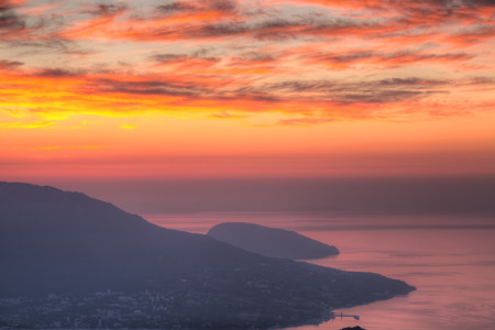 View of the mountain of Ayu-Dag at sunrise from mountain top Ai Petri in the Crimeaの写真素材