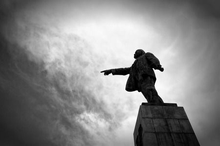 Monument to the leader of the proletariat Lenin against the sky, monochromeのeditorial素材