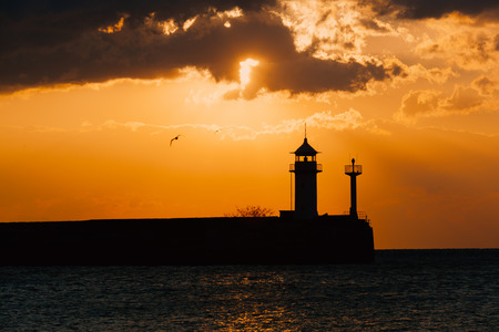 Yalta Beacon at sunrise, Crimea, Russiaの写真素材
