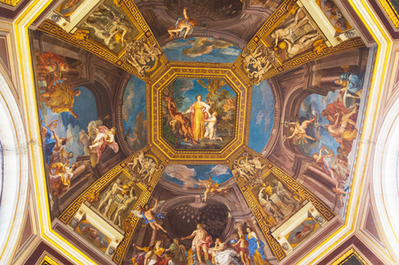 VATICAN - SEPTEMBER 23, 2015: The ceiling in one of the galleries of the Vatican Museums  in Rome, Italy.のeditorial素材
