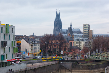 GERMANY, COLOGNE - JANUARY 1, 2016: View of the downtown. The population of Cologne makes 1 000 298 people.のeditorial素材