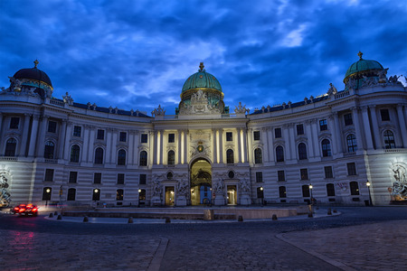 Hofburg Palace seen from Michaelerplatz, wide-angle view at dusk.Vienna.Austria.のeditorial素材