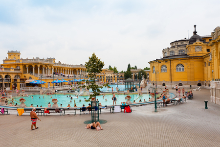 BUDAPEST, HUNGARY - 25 JUNE 2014: Szechenyi thermal baths in Budapest. Famous, popular, vintage baths. Vacation (travel) concept.のeditorial素材