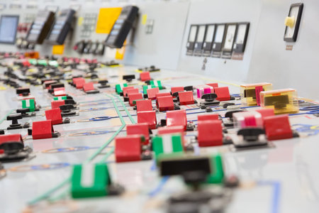 control panel at a nuclear power plant close-upの写真素材