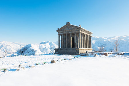 Garni Temple in Armenia, in winter.の写真素材