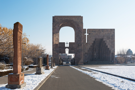 Main entrance to the monastery complex in Echmiadzin, Armeniaの写真素材