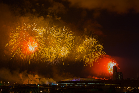 Big fireworks over Luzhniki stadium in Moscowのeditorial素材