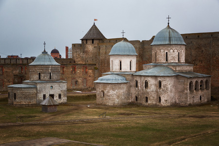 Ancient Church of Saint Nicholas and Church of Dormition of the Mother of God on territory of Ivangorod Fortressのeditorial素材