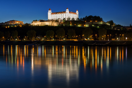 Bratislava castle over Danube river , Bratislava, Slovakiaの写真素材