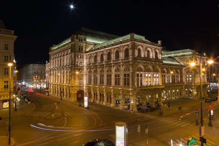 VIENNA, AUSTRIA - APRIL 20, 2016: View of Vienna State Opera House and people on Albertinaplatz....