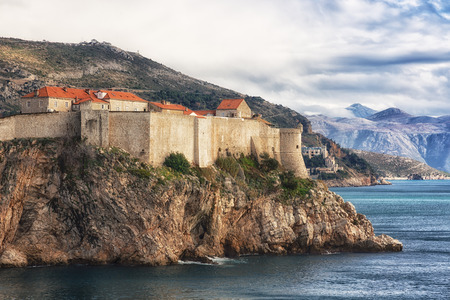 View of the old town and fortification wall in Dubrovnik, Croatia, on a winter sunny dayの写真素材