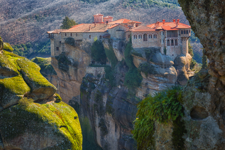Greece, monastery on the rocks in Meteoraの写真素材