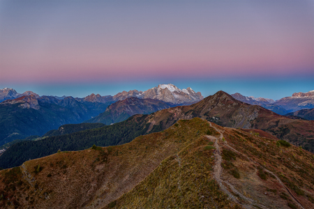 Mountain at sunrise, Dolomites, Italyの写真素材