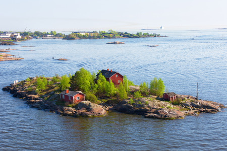 Finland, small houses on an island in the Baltic Seaの写真素材
