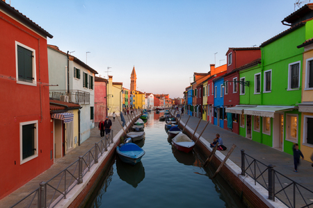Colourfully painted house facade on Burano island,Venice, Italyのeditorial素材