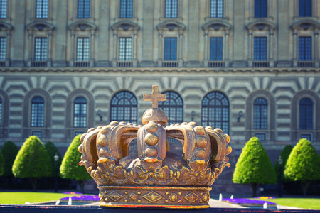 Crown on the background of the Royal Palace in Stockholm, Swedenのeditorial素材