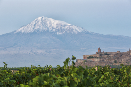 Ancient Armenian church Khor Virap with Ararat, Armeniaの写真素材